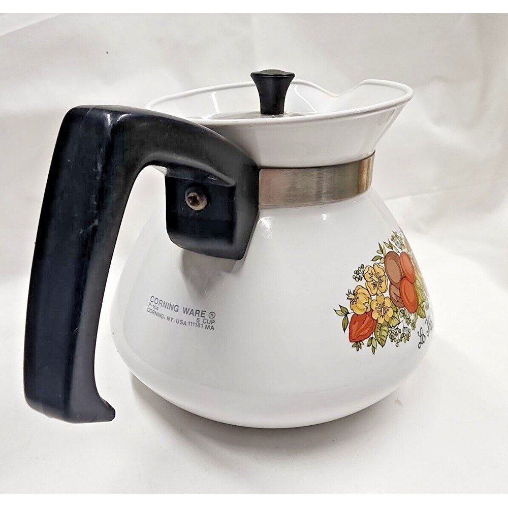 Vintage Corning Ware Spice of Life 6 cup Tea kettle 1970's with Lid Retro Kitsch - Picture 3 of 15